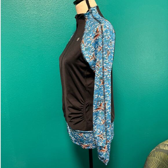 Eleven by Venus Williams Activewear Jacket Black Rouched Blue Crane Print Small - Picture 5 of 12